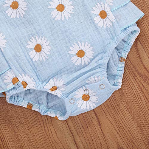 Baby Girls Daisy Playsuits Ruffled Bodysuit+Headband Print Fly Sleeve Romper Floral Jumpsuit Infant Summer Clothes Blue by MA&BABY