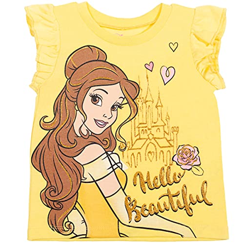 Disney Princess Belle Toddler Girls Ruffle T-Shirt French Terry Shorts Set Yellow 5T by Bentex Group, Inc.