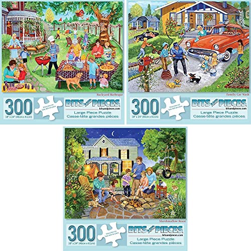 Bits and Pieces - 300 Piece Jigsaw Puzzles for Adults - Value Set of Three (3) - Large Piece Classic Family Puzzles by Artist Sandy Rusinko - 18âx24â from Melville Direct