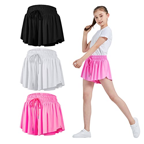 Flowy Girls Shorts Gym Yoga Athletic Workout Running Teens Cheer Dance Women Cute Butterfly Tennis Skirt Comfy Lounge Preppy Trendy Clothes Summer(Black White hot Pink,2XS) by 