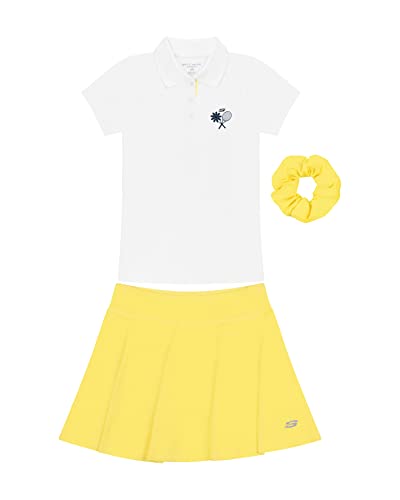 Skechers Girls Polo Skort 2 Piece Athletic Tennis and Golf Set with Scrunchie Girls Fashion Ahletic Golf and Tennis Clothing (White/Daisy Yellow, 5/6) from 