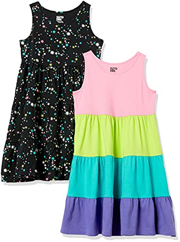 Amazon Essentials Girls' Knit Sleeveless Tiered Dresses (Previously Spotted Zebra), Pack of 2, Stars, Small from Amazon Essentials