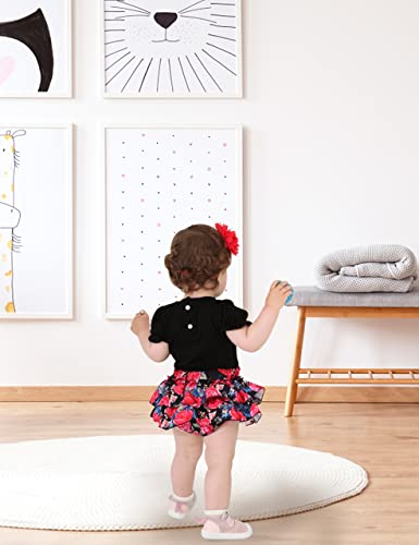 PAKGLEJG Newborn Baby Girl Clothes Short Sleeve Romper Floral Shorts Set Summer Outfits Cute Baby Clothes for Girls (Black, 0-3 Months) from 