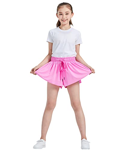 Flowy Girls Shorts Gym Yoga Athletic Workout Running Teens Cheer Dance Women Cute Butterfly Tennis Skirt Comfy Lounge Preppy Trendy Clothes Summer(Black White hot Pink,2XS) by 