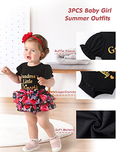 PAKGLEJG Newborn Baby Girl Clothes Short Sleeve Romper Floral Shorts Set Summer Outfits Cute Baby Clothes for Girls (Black, 0-3 Months) from 