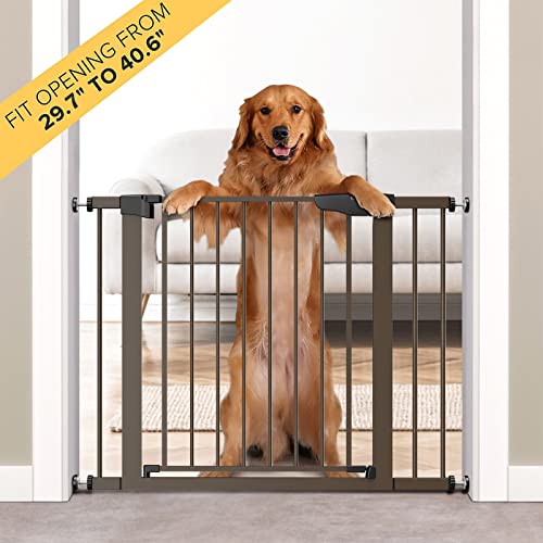 Mom's Choice Awards Winner-Cumbor 29.7"-40.6" Width Pressure or Hardware Mounted Auto Close Safety Baby Gate, Durable Extra Wide Dog Gate for Stairs, Doorways, Easy Walk Thru Pet Gate for House from Cumbor