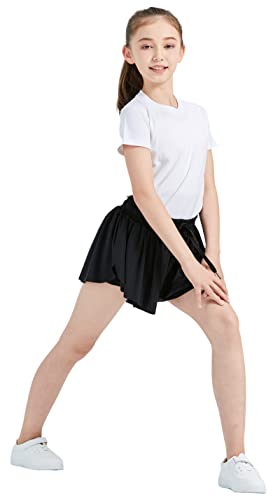 Flowy Girls Shorts Gym Yoga Athletic Workout Running Teens Cheer Dance Women Cute Butterfly Tennis Skirt Comfy Lounge Preppy Trendy Clothes Summer(Black White hot Pink,2XS) by 