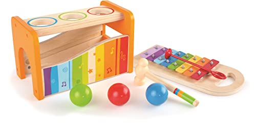 Hape Pound & Tap Bench with Slide Out Xylophone - Award Winning Durable Wooden Musical Pounding Toy for Toddlers, Multifunctional and Bright Colours, Yellow by Hape