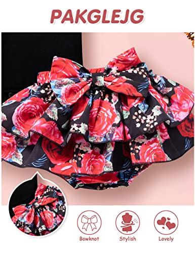 PAKGLEJG Newborn Baby Girl Clothes Short Sleeve Romper Floral Shorts Set Summer Outfits Cute Baby Clothes for Girls (Black, 0-3 Months) from 