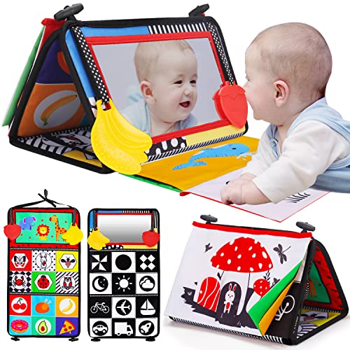 Tummy Time Baby Mirror Infant Toys Newborn Toys 0 3 Months Brain Development Black and White with Teether High Contrast Baby Toys 4 6 9 12 Month Boys and Girls Tummy Time Mat Crawling by Thremhoo