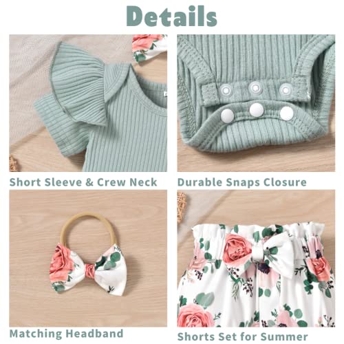 Aalizzwell Preemie Baby Girls Clothes Ribbed Short Sleeve Bloomer Outfit Premature Floral Summer Outfit Green from 