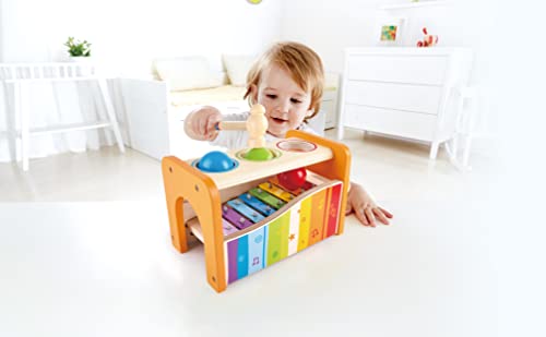 Hape Pound & Tap Bench with Slide Out Xylophone - Award Winning Durable Wooden Musical Pounding Toy for Toddlers, Multifunctional and Bright Colours, Yellow by Hape