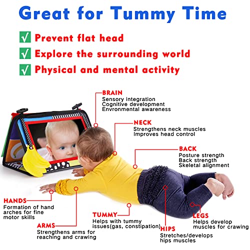 Tummy Time Baby Mirror Infant Toys Newborn Toys 0 3 Months Brain Development Black and White with Teether High Contrast Baby Toys 4 6 9 12 Month Boys and Girls Tummy Time Mat Crawling by Thremhoo