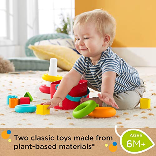 Fisher-Price Baby's First Blocks and Rock-a-Stack gift set, 2 plant-based toys for infants ages 6 months and older by Fisher-Price