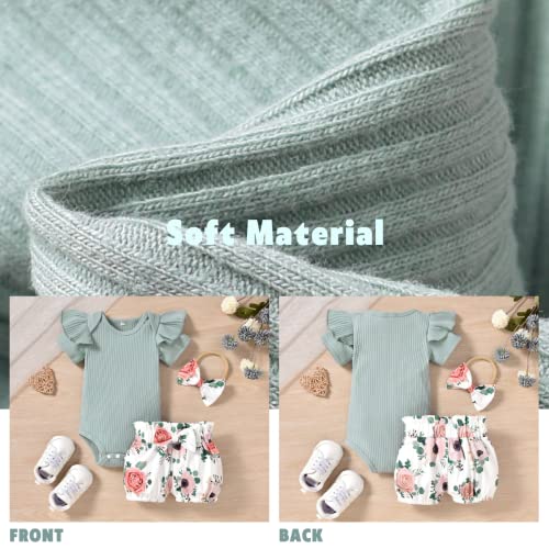Aalizzwell Preemie Baby Girls Clothes Ribbed Short Sleeve Bloomer Outfit Premature Floral Summer Outfit Green from 