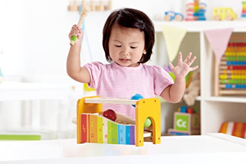 Hape Pound & Tap Bench with Slide Out Xylophone - Award Winning Durable Wooden Musical Pounding Toy for Toddlers, Multifunctional and Bright Colours, Yellow by Hape