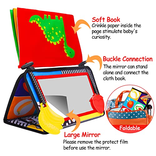 Tummy Time Baby Mirror Infant Toys Newborn Toys 0 3 Months Brain Development Black and White with Teether High Contrast Baby Toys 4 6 9 12 Month Boys and Girls Tummy Time Mat Crawling by Thremhoo