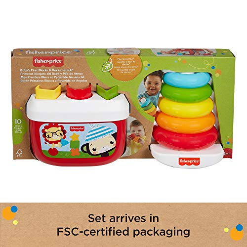 Fisher-Price Baby's First Blocks and Rock-a-Stack gift set, 2 plant-based toys for infants ages 6 months and older by Fisher-Price