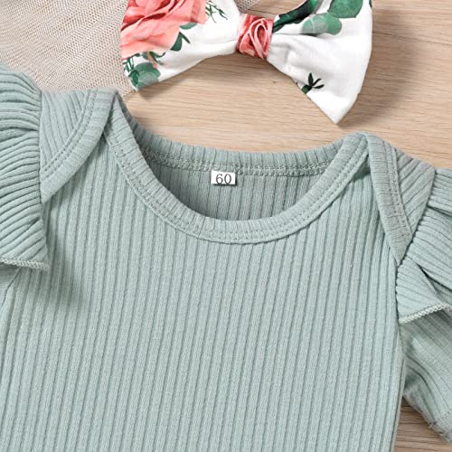 Aalizzwell Preemie Baby Girls Clothes Ribbed Short Sleeve Bloomer Outfit Premature Floral Summer Outfit Green from 