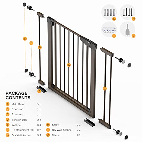 Mom's Choice Awards Winner-Cumbor 29.7"-40.6" Width Pressure or Hardware Mounted Auto Close Safety Baby Gate, Durable Extra Wide Dog Gate for Stairs, Doorways, Easy Walk Thru Pet Gate for House from Cumbor