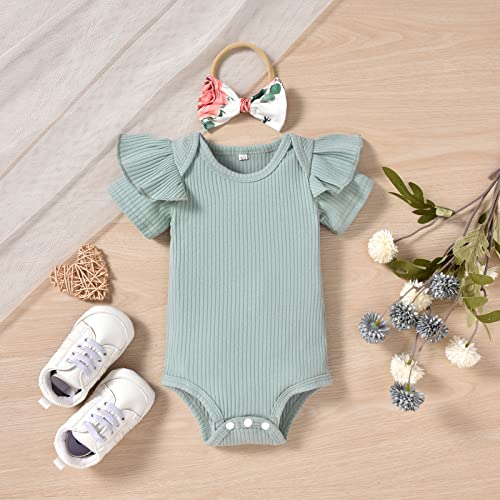 Aalizzwell Preemie Baby Girls Clothes Ribbed Short Sleeve Bloomer Outfit Premature Floral Summer Outfit Green from 