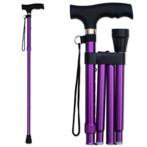 RMS Folding Cane - Foldable, Adjustable, Lightweight Aluminum Offset Walking Cane - Collapsible Walking Stick with Ergonomic Derby Handle - Ideal Daily Living Aid for Limited Mobility (Lavender) by Royal Medical Solutions