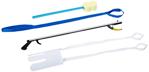 Sammons Preston Hip Kit 9, Four Essential Assisted Daily Living Aids for Limited Mobility, Includes 32" Reacher Claw, Flexible Sock Aid, Rigid Leg Lifter, and Contoured Bath Sponge with Long Handle by SAMMONS PRESTON