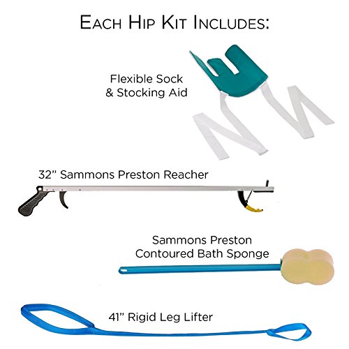 Sammons Preston Hip Kit 9, Four Essential Assisted Daily Living Aids for Limited Mobility, Includes 32" Reacher Claw, Flexible Sock Aid, Rigid Leg Lifter, and Contoured Bath Sponge with Long Handle by SAMMONS PRESTON