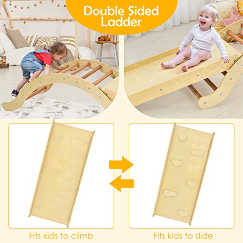 Costzon Climbing Ladder for Toddler with Ramp/Padding, 3-in-1 Baby Wooden Activity Climber Toys for Sliding and Climbing, Safety Kids Indoor Outdoor Vaulted Ladder Playset (3 in 1 Climbing Ladder) from Costzon
