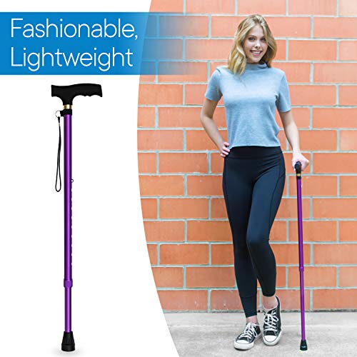 RMS Walking Cane - Adjustable Walking Stick - Lightweight Aluminum Offset Cane with Ergonomic Handle and Wrist Strap - Ideal Daily Living Aid for Limited Mobility (Lavender) from Royal Medical Solutions