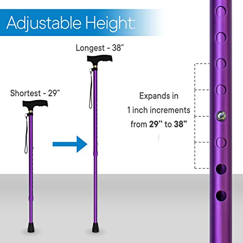 RMS Walking Cane - Adjustable Walking Stick - Lightweight Aluminum Offset Cane with Ergonomic Handle and Wrist Strap - Ideal Daily Living Aid for Limited Mobility (Lavender) from Royal Medical Solutions
