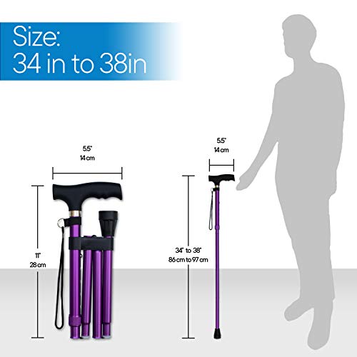 RMS Folding Cane - Foldable, Adjustable, Lightweight Aluminum Offset Walking Cane - Collapsible Walking Stick with Ergonomic Derby Handle - Ideal Daily Living Aid for Limited Mobility (Lavender) by Royal Medical Solutions