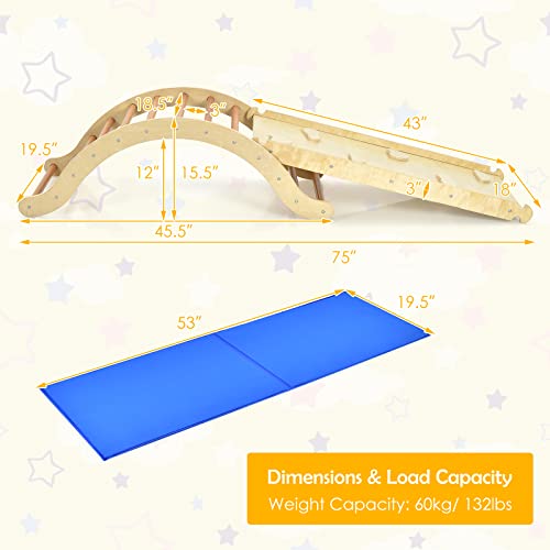 Costzon Climbing Ladder for Toddler with Ramp/Padding, 3-in-1 Baby Wooden Activity Climber Toys for Sliding and Climbing, Safety Kids Indoor Outdoor Vaulted Ladder Playset (3 in 1 Climbing Ladder) from Costzon