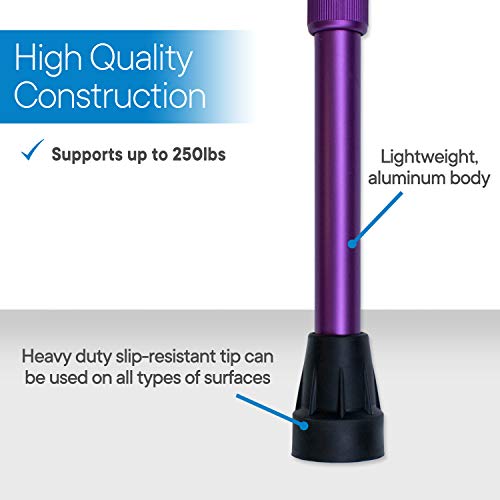 RMS Walking Cane - Adjustable Walking Stick - Lightweight Aluminum Offset Cane with Ergonomic Handle and Wrist Strap - Ideal Daily Living Aid for Limited Mobility (Lavender) from Royal Medical Solutions