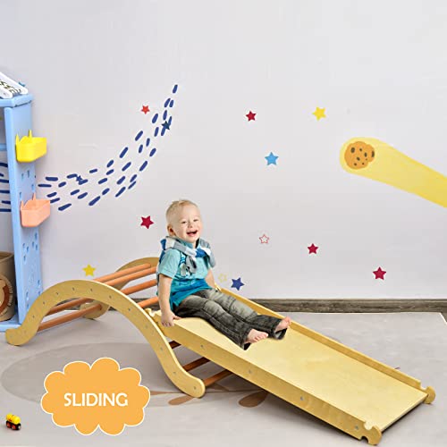 Costzon Climbing Ladder for Toddler with Ramp/Padding, 3-in-1 Baby Wooden Activity Climber Toys for Sliding and Climbing, Safety Kids Indoor Outdoor Vaulted Ladder Playset (3 in 1 Climbing Ladder) from Costzon