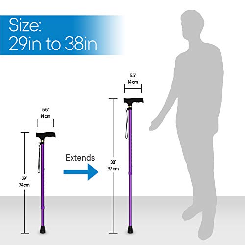RMS Walking Cane - Adjustable Walking Stick - Lightweight Aluminum Offset Cane with Ergonomic Handle and Wrist Strap - Ideal Daily Living Aid for Limited Mobility (Lavender) from Royal Medical Solutions