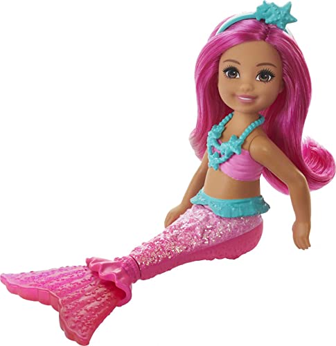 Barbie Dreamtopia Chelsea Mermaid Doll, 6.5-inch with Pink Hair and Tail, Multicolor by Mattel