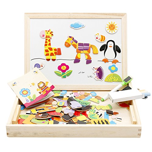 Lewo Wooden Educational Toys Magnetic Art Easel Animals Wooden Puzzles Games for Kids from Muwanzi
