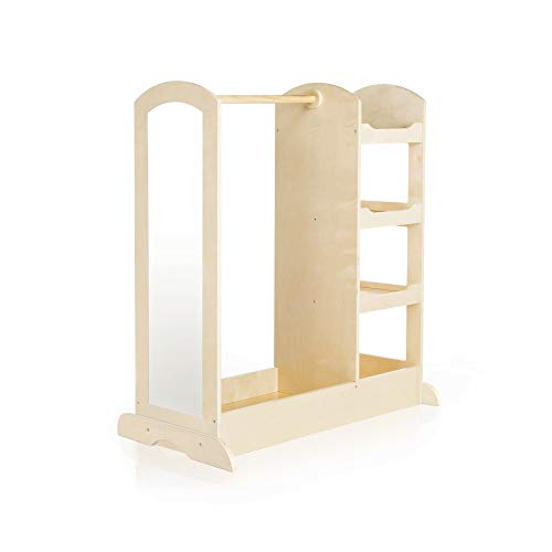 Guidecraft See and Store Dress-up Center â Natural: Armoire for Kids with Mirror & Shelves, Clothes Rack and Shoe Storage Dresser with Bottom Tray - Toddlers Room Furniture by Guidecraft