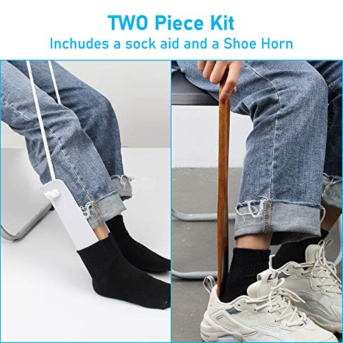 AHIER Sock Aid, Flexible Sock Aid Kit with Shoe Horn, Socks Helper Sock Puller Aid Easy On and Off, Sock Aid Assist with Foam & Shoe Horn Long Handle by Ahier