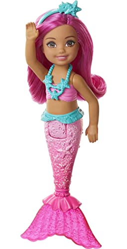 Barbie Dreamtopia Chelsea Mermaid Doll, 6.5-inch with Pink Hair and Tail, Multicolor by Mattel