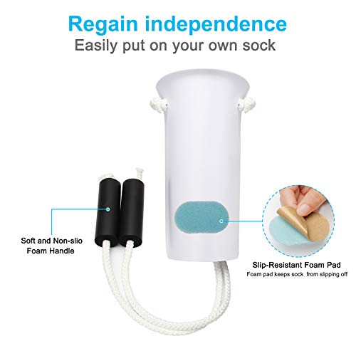 AHIER Sock Aid, Flexible Sock Aid Kit with Shoe Horn, Socks Helper Sock Puller Aid Easy On and Off, Sock Aid Assist with Foam & Shoe Horn Long Handle by Ahier