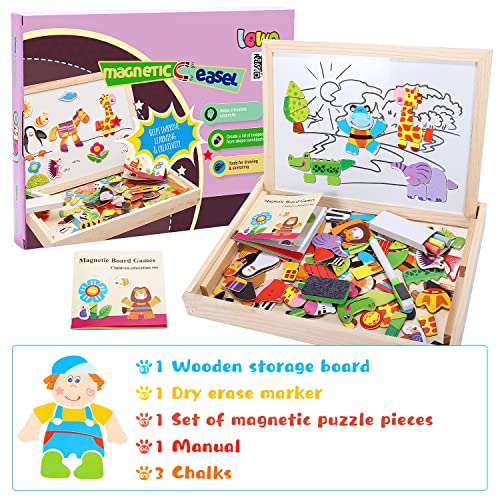 Lewo Wooden Educational Toys Magnetic Art Easel Animals Wooden Puzzles Games for Kids from Muwanzi