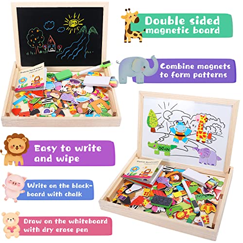 Lewo Wooden Educational Toys Magnetic Art Easel Animals Wooden Puzzles Games for Kids from Muwanzi