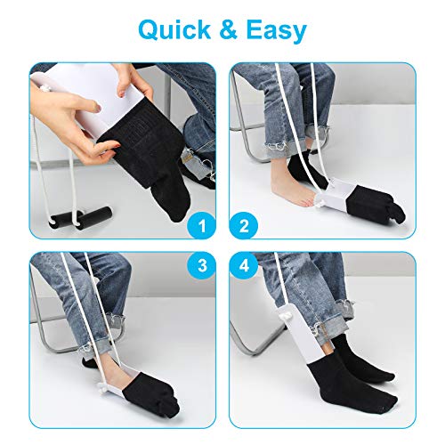 AHIER Sock Aid, Flexible Sock Aid Kit with Shoe Horn, Socks Helper Sock Puller Aid Easy On and Off, Sock Aid Assist with Foam & Shoe Horn Long Handle by Ahier