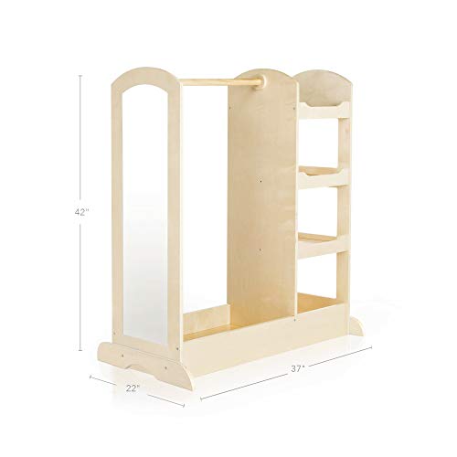 Guidecraft See and Store Dress-up Center â Natural: Armoire for Kids with Mirror & Shelves, Clothes Rack and Shoe Storage Dresser with Bottom Tray - Toddlers Room Furniture by Guidecraft