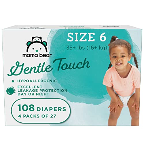 Amazon Brand - Mama Bear Gentle Touch Diapers, Hypoallergenic, Size 6, 108 Count (4 packs of 27) by Amazon.com Services, LLC