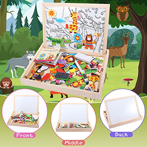 Lewo Wooden Educational Toys Magnetic Art Easel Animals Wooden Puzzles Games for Kids from Muwanzi