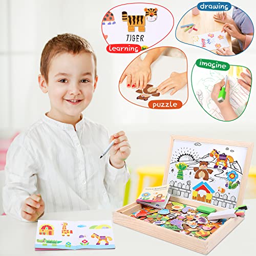Lewo Wooden Educational Toys Magnetic Art Easel Animals Wooden Puzzles Games for Kids from Muwanzi
