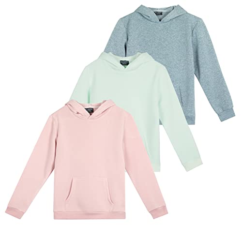 3 Pack: Youth Girls Fleece Long Sleeve cute Soft Pullover Hoodie Sweatshirt Teen fashion Sweater Uniform Active Athletic Gym Tops Clothes Kids Plain Black Blue Dry Fit Ninos Warm - Set 1 , M (10-12) from 